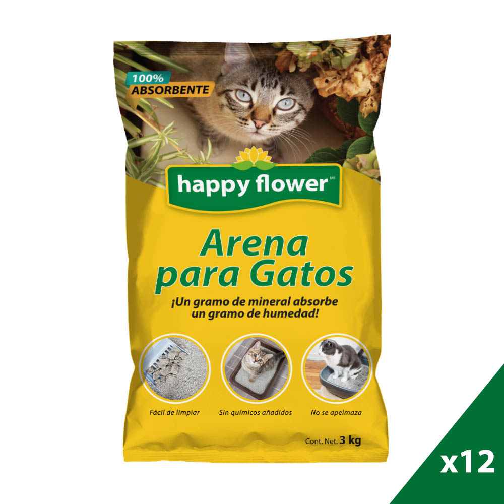 Arena para Gatos 12 bolsas 3 kg c/u – Happy Flower